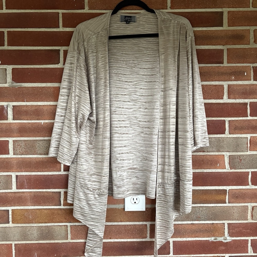Slinky Brand Gold Shimmer Shiny Glitter Texture Open Cardigan Topper XL A3013